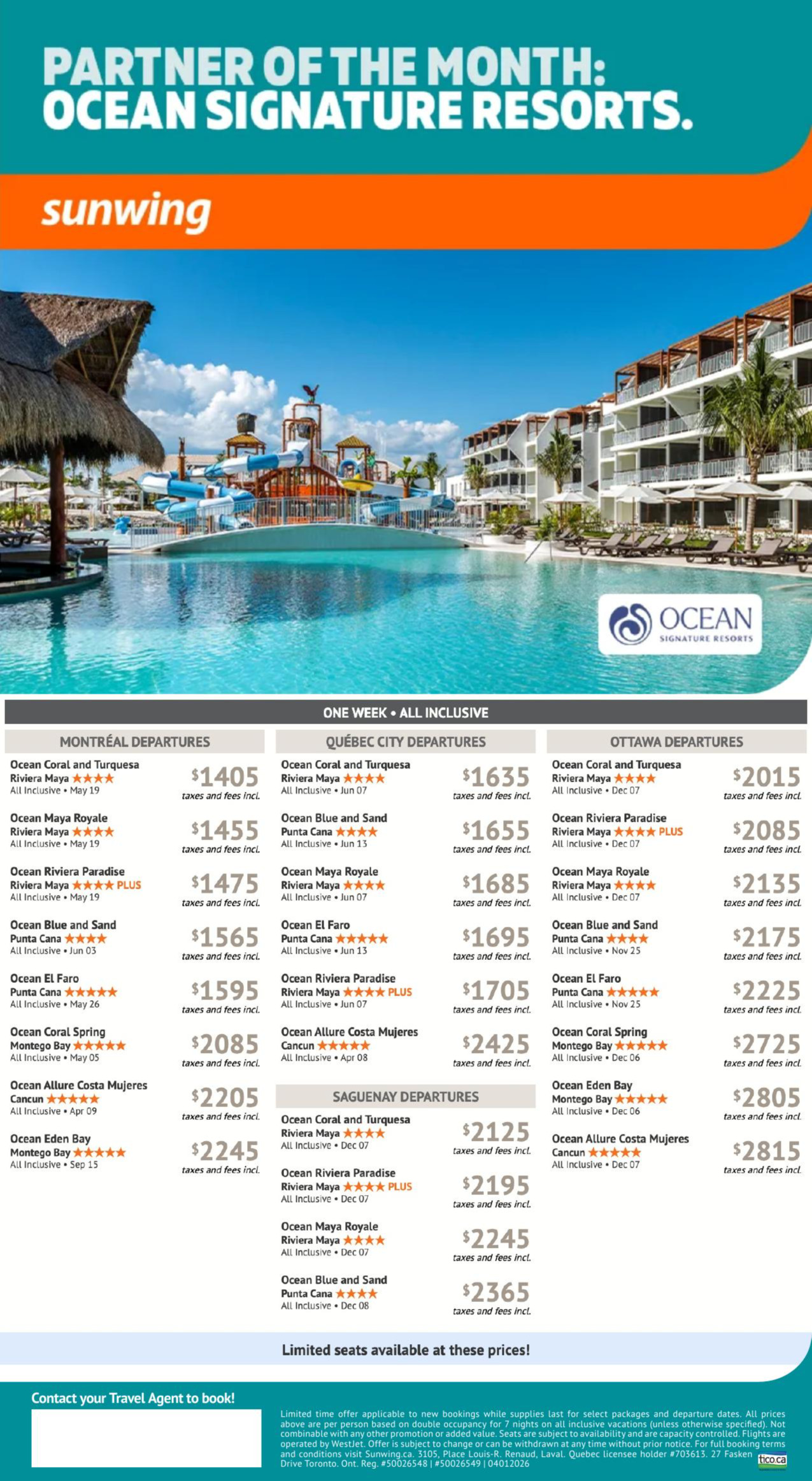 Sunwing Vacations Promotion Ocean Sgnature resorts with Partez en Voyage