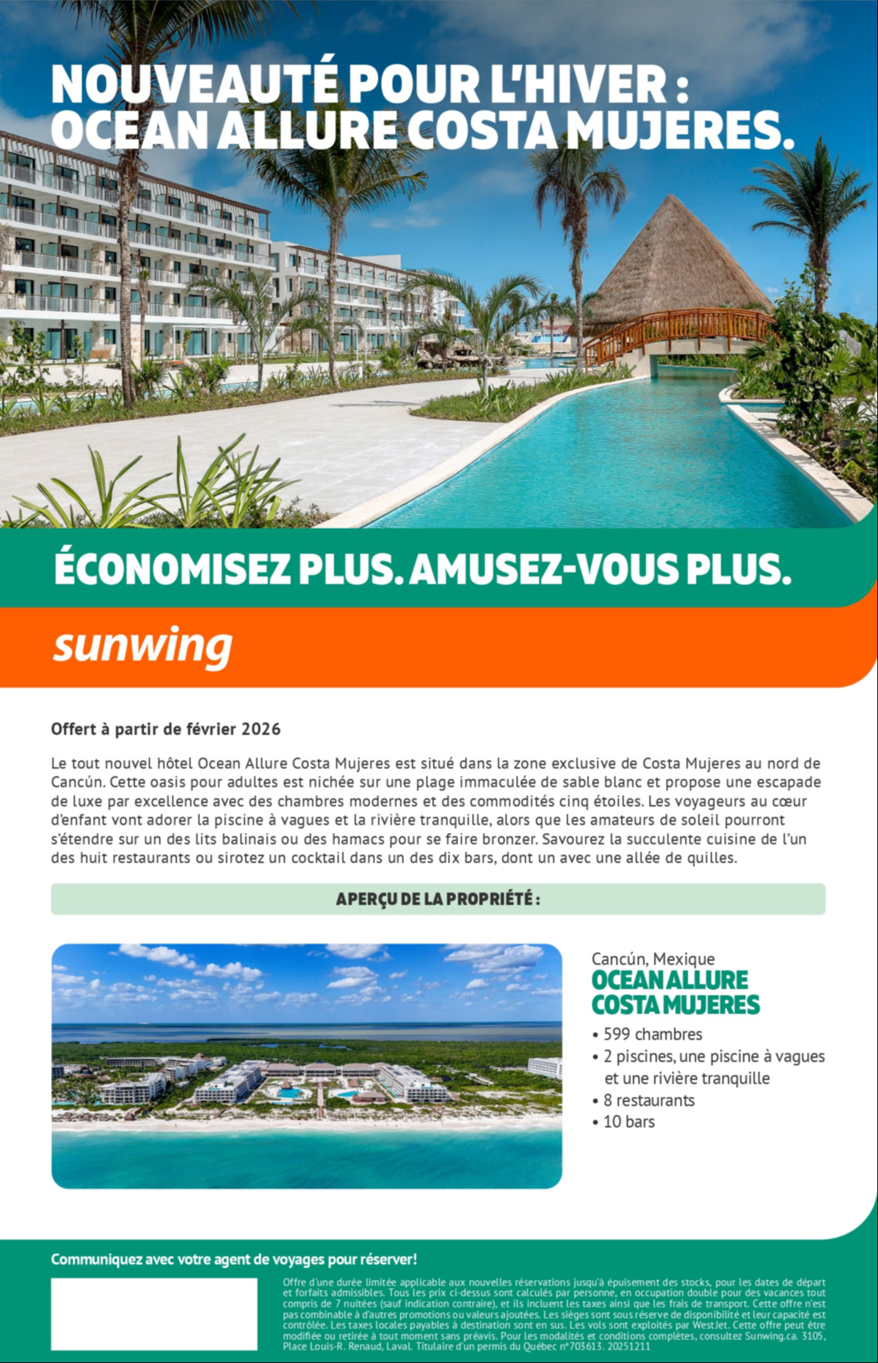 Promotion Vacances Sunwing Nouvel Hôtel Ocean Allure Costa Mujeres avec Partez en Voyage