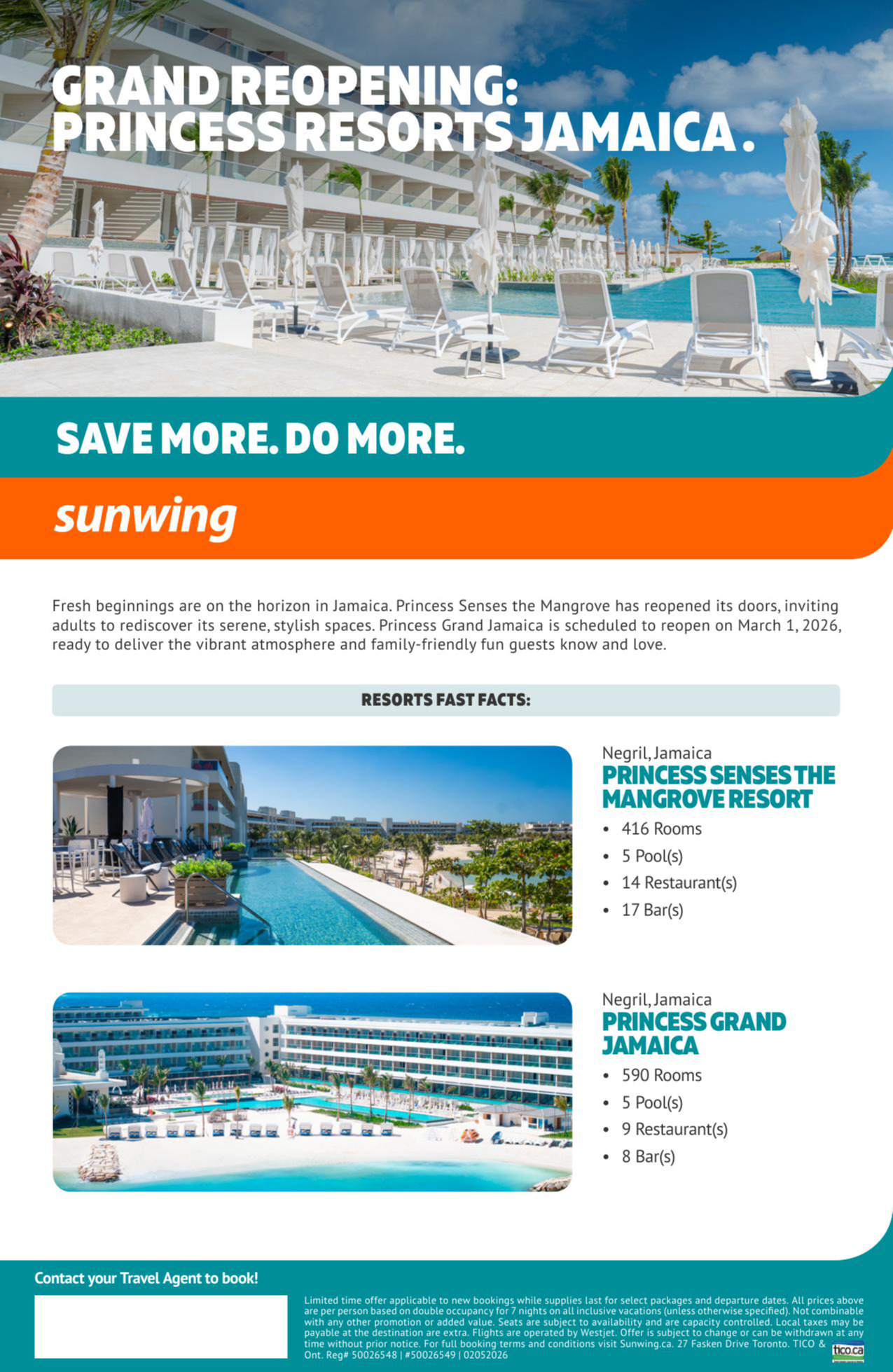 Sunwing Vacations Promotions grand reopening with Partez en Voyage : Princess resorts Jamaica