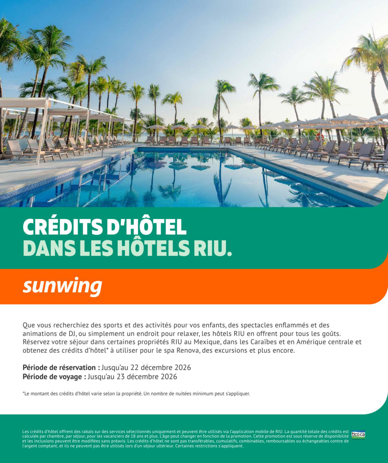 Promotion Vacances Sunwing crédits d