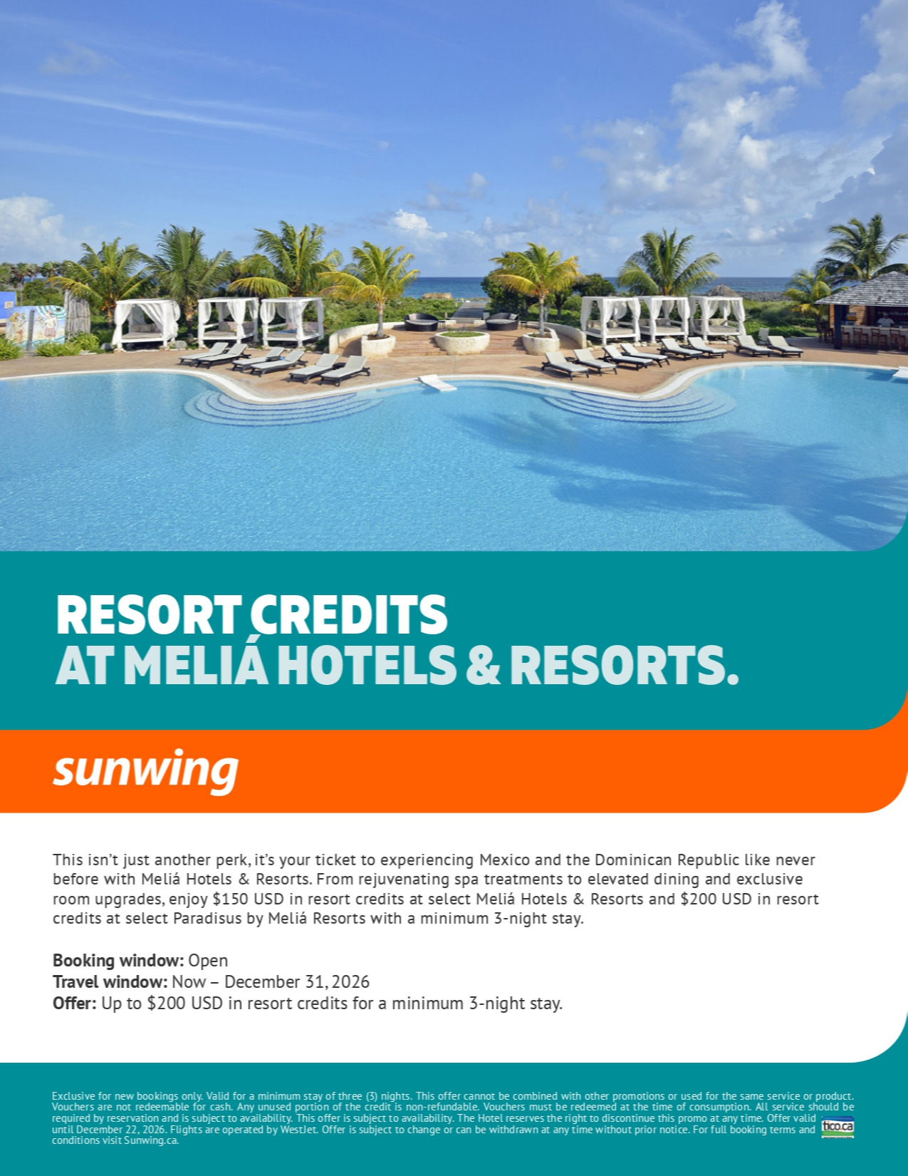 Sunwing Vacations Promotion Resort Credits at Melia with Partez en Voyage
