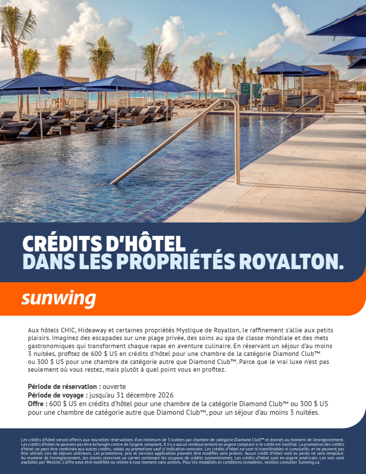 Promotion Vacances Sunwing  Credits d’hôtel dans les propriétés Royalton Resorts avec Partez en Voyage